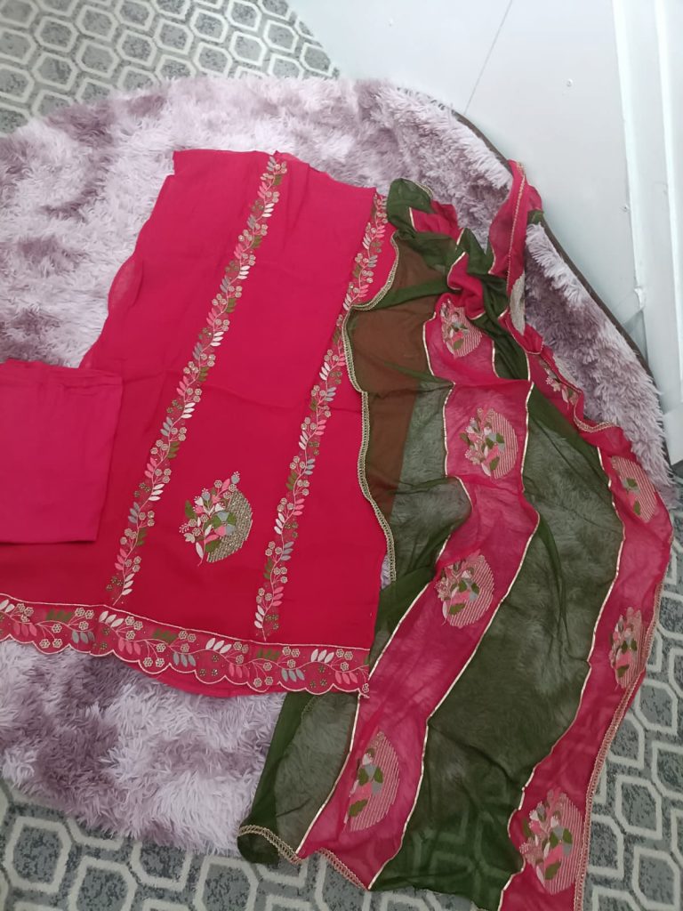 Embroidered Pearl Work Unstitched Suit with Heavy Dupatta