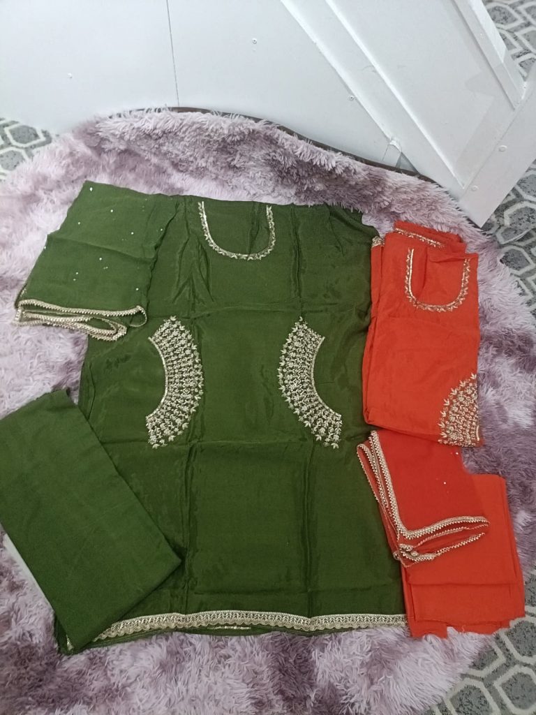 Paper Silk Unstitched Suit with Dabka Handwork