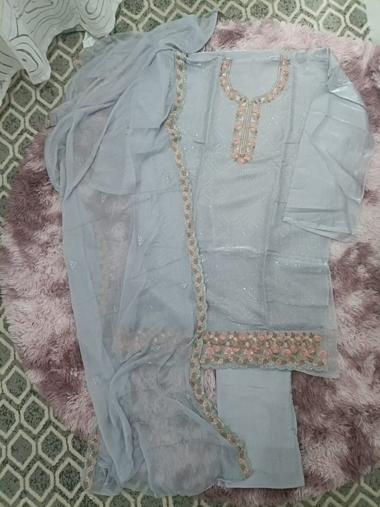 Tissue Silk Front All Sequence with Embroidery
