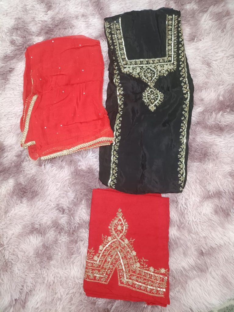 Silk Dabka Embroidered Unstitched Suit – Clearance Last Piece